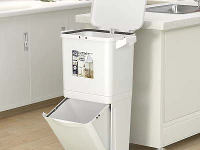 White Classified Trash Bin With Double Layers In Modern Kitchen 3d model