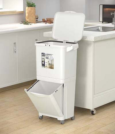 White Classified Trash Bin With Double Layers In Modern Kitchen 3d model