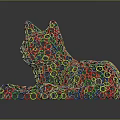 Colorful Cat Sculpture Composed of Small Circles Lying Down with Various Colors