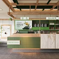 Modern Bubble Tea Shop With Wooden Elements Green Beige Counter Shelves Cups And Plant