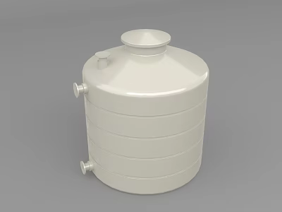 White Cylindrical Industrial Storage Tank With Horizontal Bands Top Opening And Side Ports 3d model