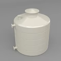 White Cylindrical Industrial Storage Tank With Horizontal Bands Top Opening And Side Ports