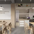 Modern Hotpot Restaurant Interior With Open Kitchen Wooden Tables Chairs And Menu Posters