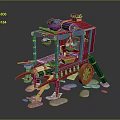 Traditional Colorful Street Food Cart With Hanging Pots And Decorative Elements