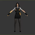 3D Rendered Woman Wearing Black Skirt White Shirt Vest Yellow Accents Tights Heels Gloves