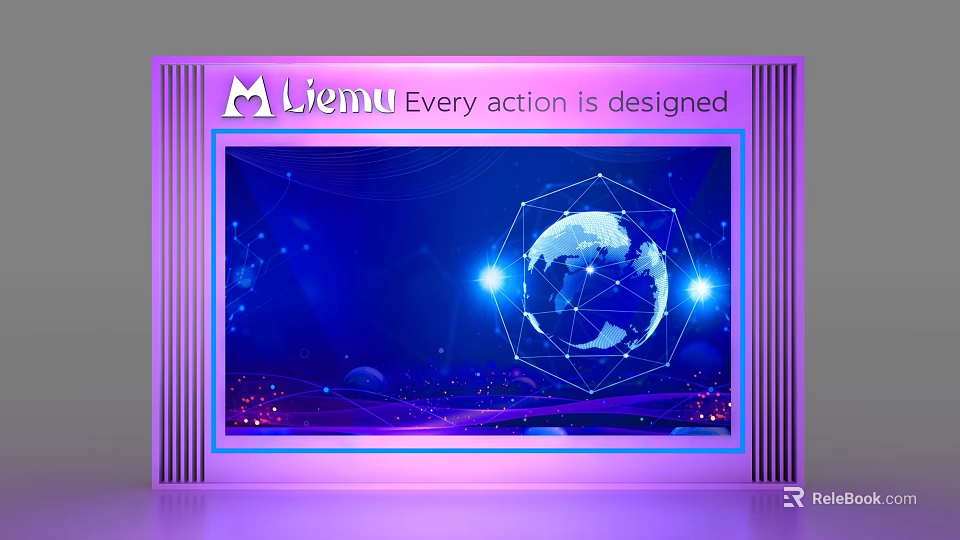 Liemu Modern Display Shelf With Purple Lighting And Digital Screen Showing Earth Network 3d model 
