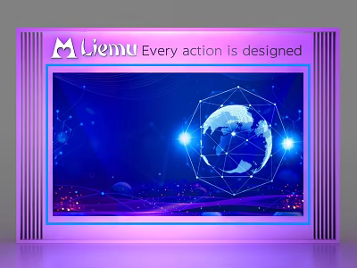Liemu Modern Display Shelf With Purple Lighting And Digital Screen Showing Earth Network 3d model