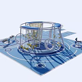 Outdoor Playground Equipment With Swings Climbing Net And Blue Floor Design