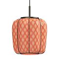 Two Coral Diamond Pattern Glass Pendant Lights with Black Metal Frame