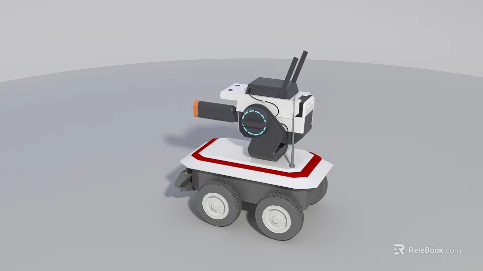 Industrial Mobile Inspection Robot With Camera Antenna And Red White Wheels 3d model 