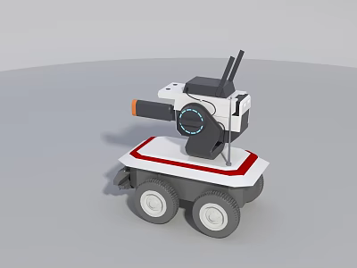Industrial Mobile Inspection Robot With Camera Antenna And Red White Wheels 3d model