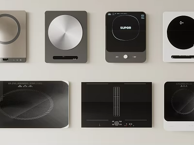 Stylish Modern Kitchen Appliances With Various Electric Cooktops And Induction Cookers 3d model