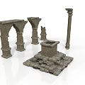 Detailed Ancient Stone Architectural Elements With Arches Columns And Base 3d model