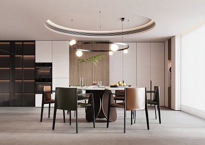 Modern Restaurant Chandelier Dining Table and Chair Decorative Cabinet Kitchen 3d model