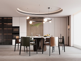 Modern Restaurant Chandelier Dining Table and Chair Decorative Cabinet Kitchen 3d model