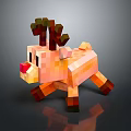 3D Pixelated Cartoon Reindeer Character With Red Nose Antlers And Orange Body