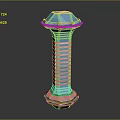 Blue And White Striped Decorative Column With Top Platform And Ornate Base