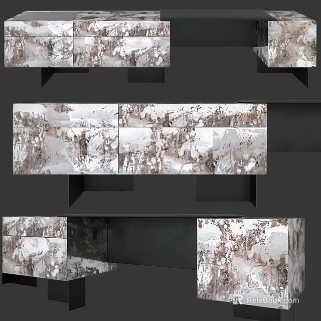 Modern TV Stand With Marble Texture And Storage Cabinets Design 3d model