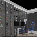 Gaming Room With Starry Ceiling And Illuminated Action Figures Display Shelves