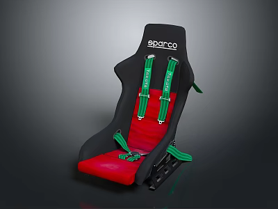 Airplane Seat Design Featuring Sparco Black Frame Red Cushion And Green Seatbelts 3d model