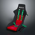 Airplane Seat Design Featuring Sparco Black Frame Red Cushion And Green Seatbelts