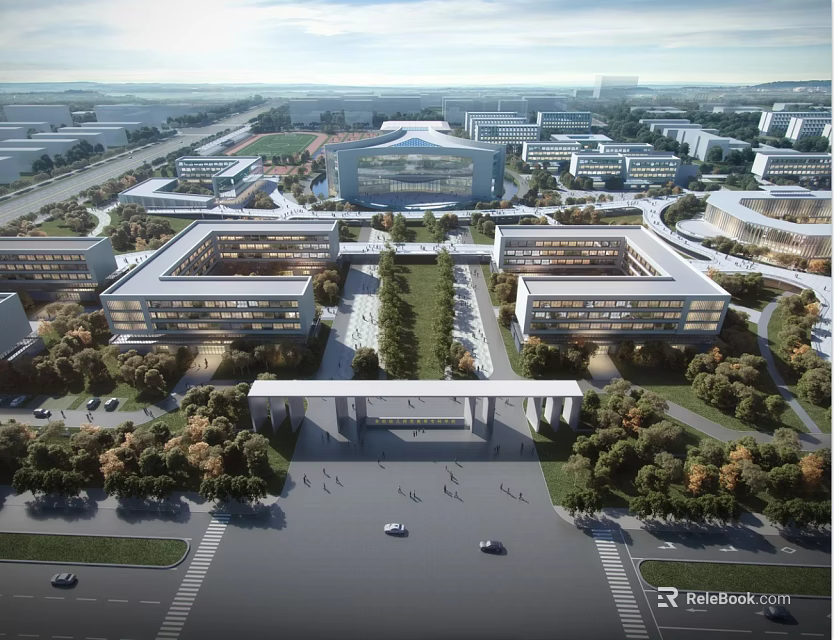 Modern School Buildings With Campus Layout Green Spaces And Main Entrance 3d model 