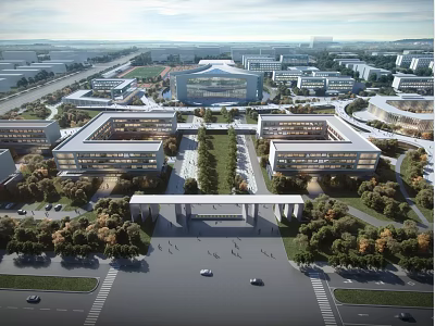 Modern School Buildings With Campus Layout Green Spaces And Main Entrance 3d model