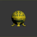 Elegant Display Shelf Featuring Green And Gold Decorative Egg Box With Intricate Ornate Patterns