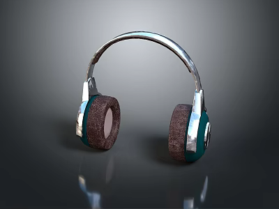 Modern Computer Headphones With Silver Headband Green Earcups And Brown Padded Cushions 3d model