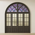 Elegant Arched Double Doors With Vibrant Stained Glass And Glass Panes Design
