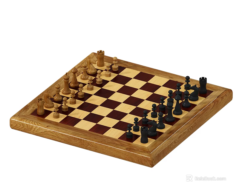 Wooden Chessboard With Black And White Pieces For Strategy Board Game Entertainment 3d model 