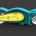 Futuristic Teal Motorcycle With Sleek Design Transparent Wheels And Yellow Accents