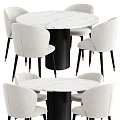 Elegant Modern Dining Table Set With Marble Tabletop And Beige Upholstered Chairs 3d model
