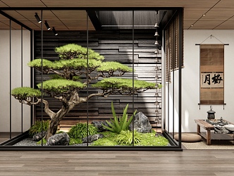 New Chinese Style Interior Landscape Courtyard Sketch Plant Landscape Tea Room Tea Table Moss Stone Welcome Pine Patio Landscape Flowers and Plants Combination 3d model