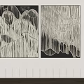 Modern Abstract Paintings With Black White Dripping Textures On Wall 3d model