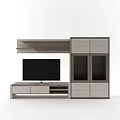 Modern Wooden TV Entertainment Center With Glass Doors Storage Cabinets And Shelves