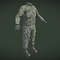 Green Camouflage Military Uniform Full Body Design With Pockets And Boots 3d model