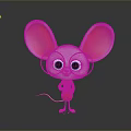Adorable cartoon mouse with big pink ears round glasses and red shirt on grey background