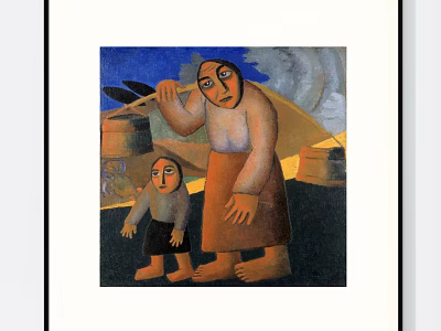 Vibrant Figure Painting Featuring Adult And Child With Traditional Attire And Background Elements 3d model