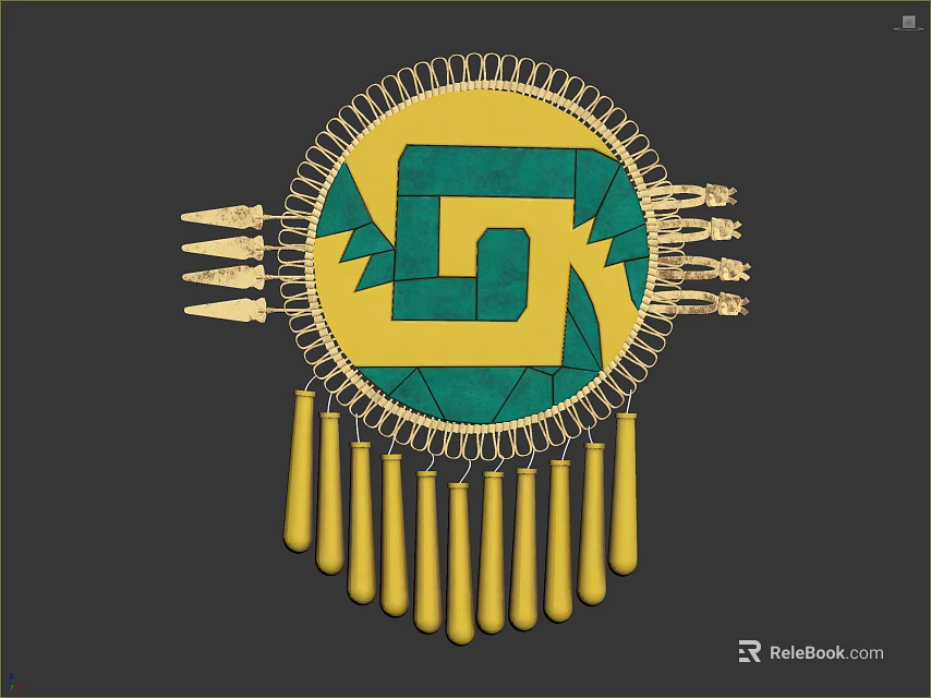Traditional Clothing Ornament Featuring Circular Yellow Background Green Geometric Pattern Golden Border And Tassels 3d model 