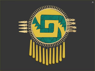 Traditional Clothing Ornament Featuring Circular Yellow Background Green Geometric Pattern Golden Border And Tassels 3d model