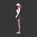 3D Character Creature In White Top Gray Pleated Skirt With Red Sunglasses And White Cap