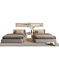 Modern Double Bed Bedroom Setup With Headboard Nightstands Wall Art And Area Rug