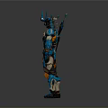 Sci Fi Warrior Character In Blue And Orange Mechanical Armor With Spiked Helmet And Weapons