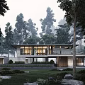 Modern Forest Guesthouse Building With Large Glass Windows And Natural Tree Surroundings 3d model