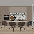 Modern Restaurant Interior Design With Dining Table Chairs Plant And Wooden Wall Elements 3d model