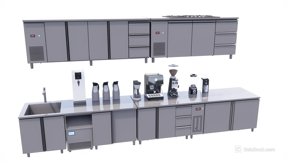 Functional Table For Modern Kitchen With Cabinets Sink Coffee Machine And Appliances 3d model