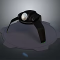 Modern Black Device with Three Leg Stand Central Illuminated Sphere and Gear Shaped Base 3d model