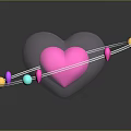 Transparent Heart Shaped Decorative Component With Pink Interior White Ring And Gold Pink Blue Beads
