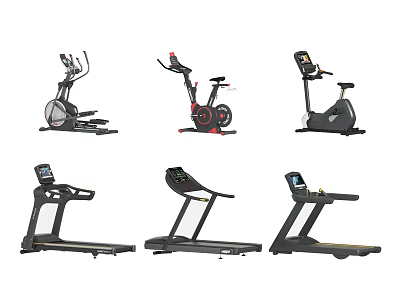 Various Home Gym Sports Equipment Including Elliptical Trainer Exercise Bike And Treadmill With Digital Displays 3d model